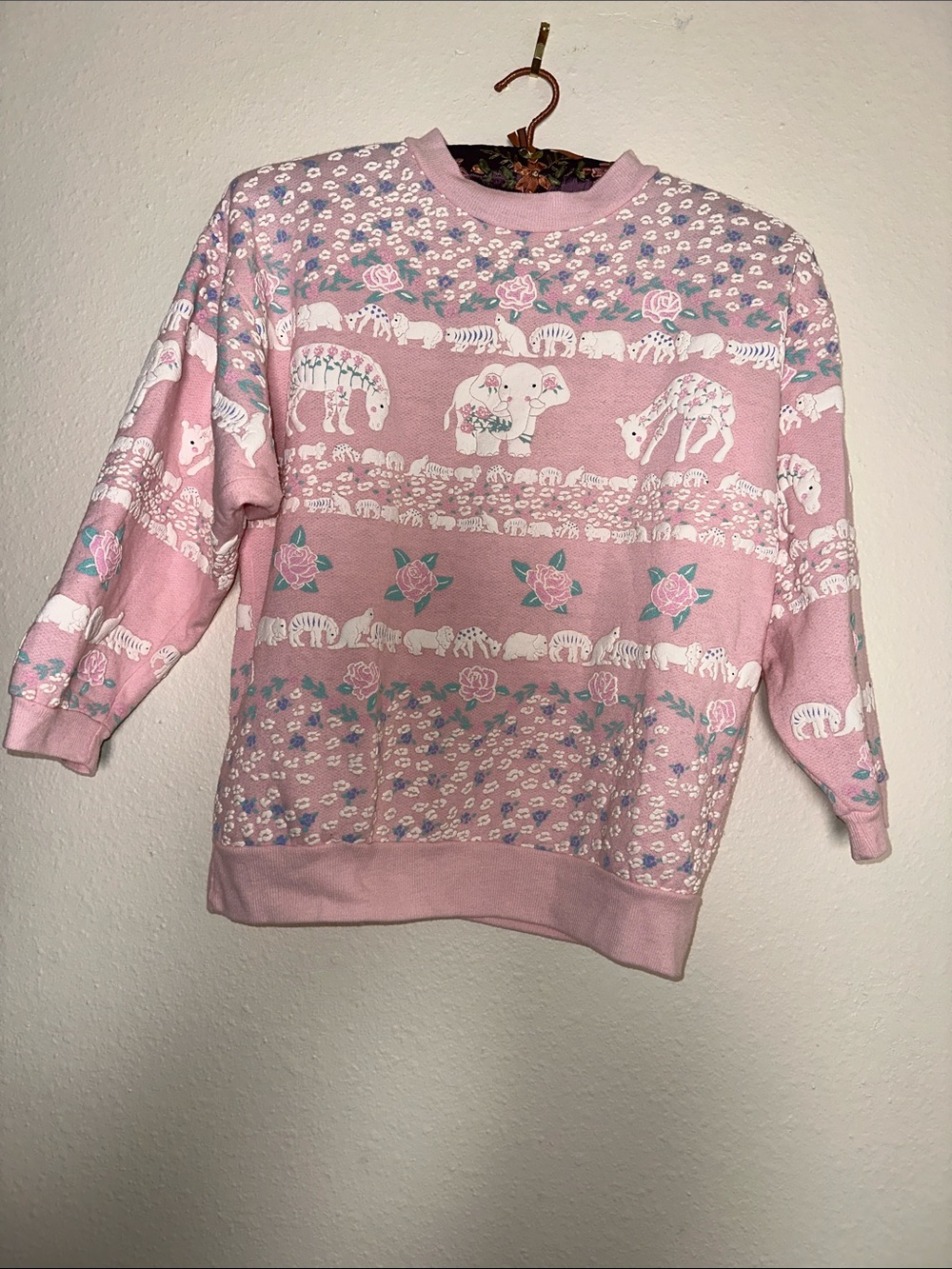 Girls Pink Elephant & Floral Knit Sweater